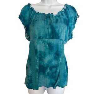 Vintage Y2K Self Esteem Blue Tie Dye Peasant Top XL